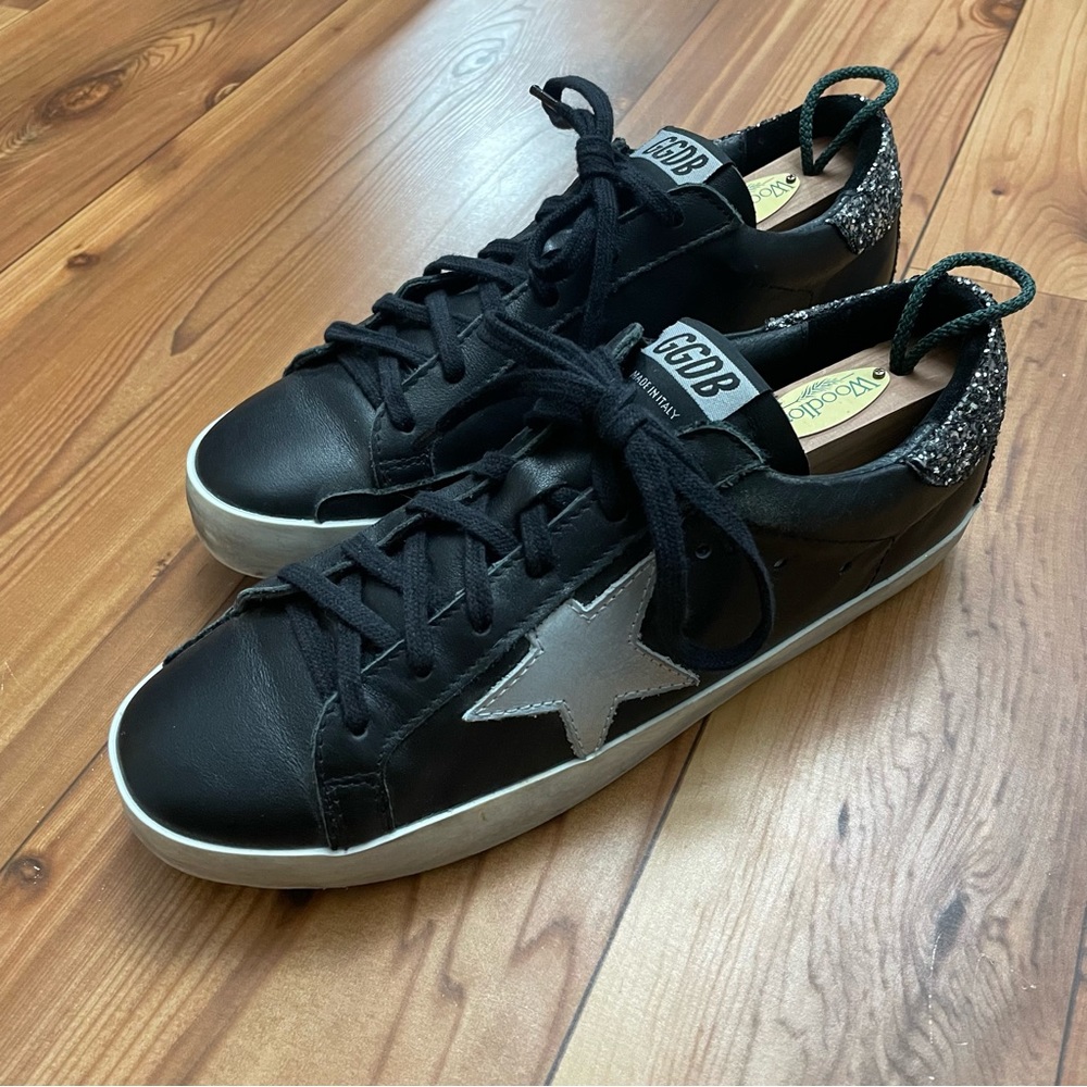 Golden Goose Superstar Sneakers Black-Sparkling Glitter Heel Sz 39